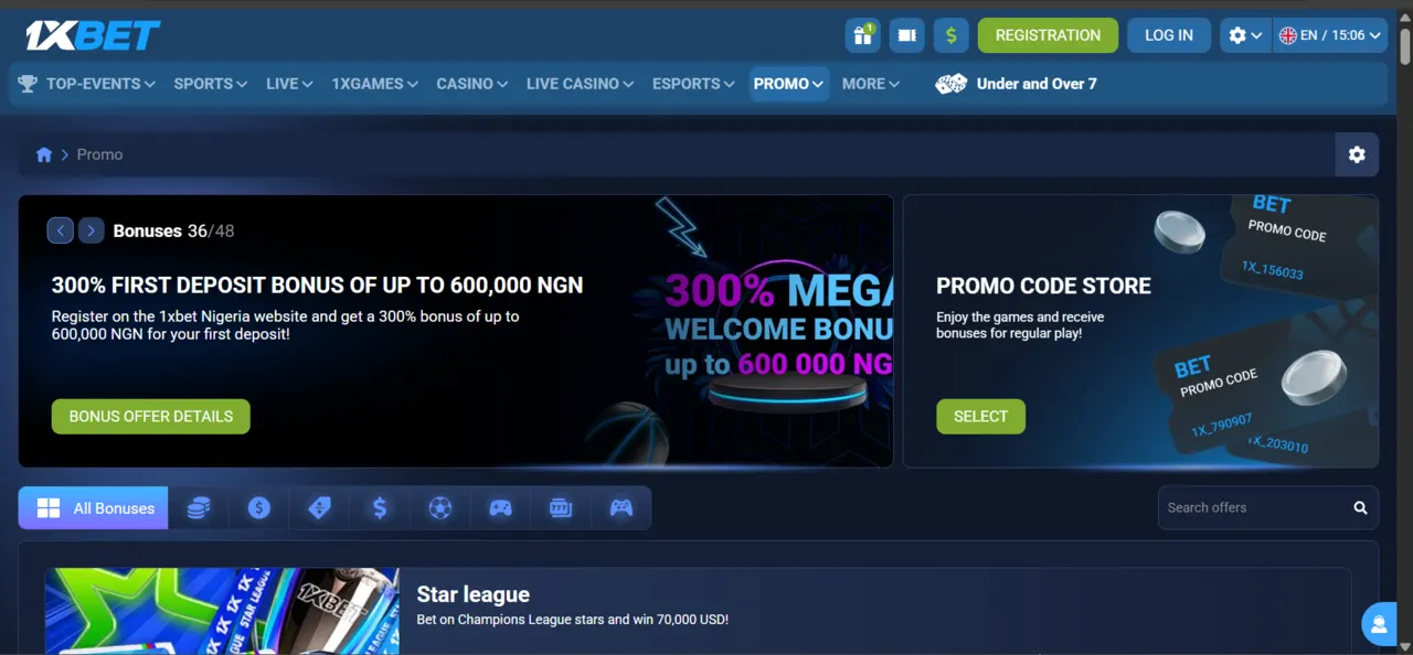 1xBet sportsbook interface for Nigerian players, captured by the Bets.ng editorial team