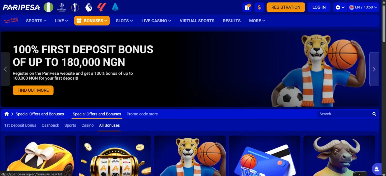 Paripesa sportsbook interface for Nigerian players, captured by the Bets.ng editorial team