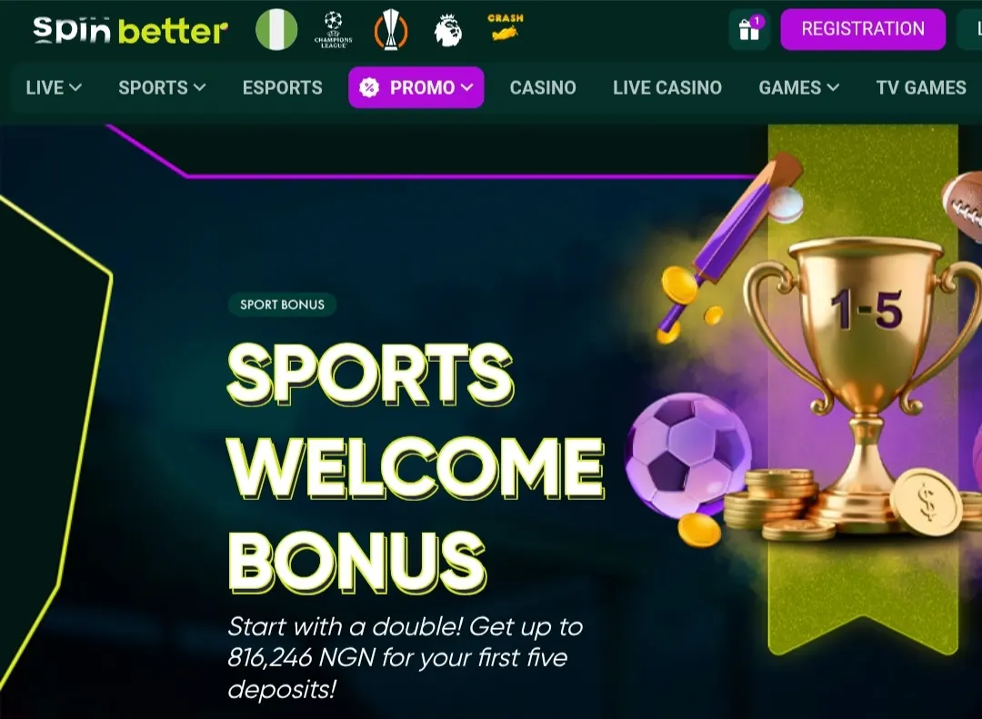 SpinBetter sportsbook interface for Nigerian players, captured by the Bets.ng editorial team